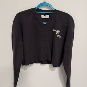 SoulCycle Enjoy the Climb Cropped Long Sleeves Dark Gray Waffle CUTE Sz XS